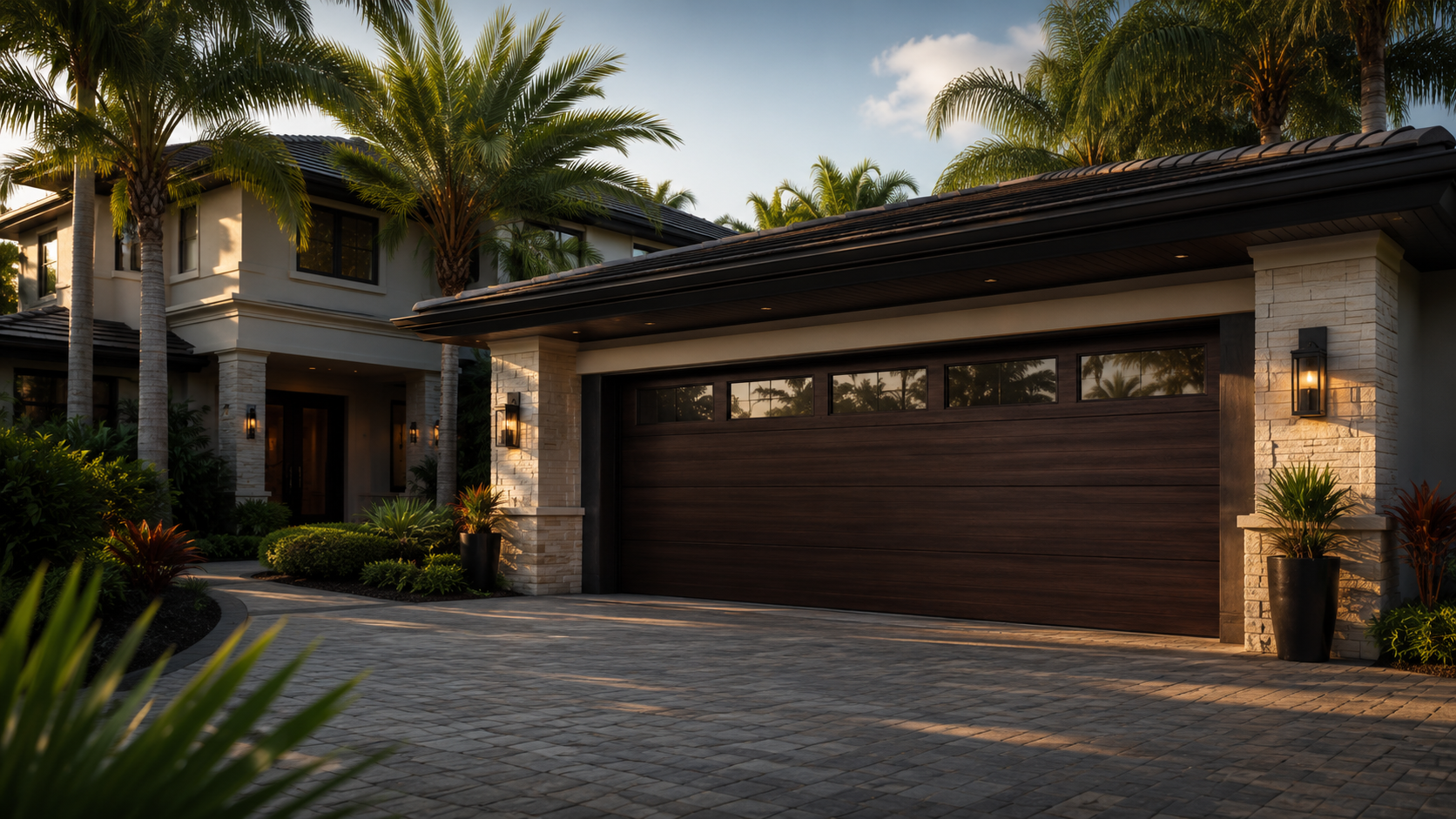 Green Garage Door Repair technician greeting a homeowner for a free estimate in West Palm Beach